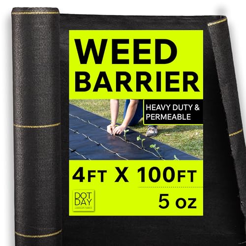 DOTDAY 5 oz Heavy Duty Weed Barrier Fabric 4ft x 100ft, Dual Layer Woven & Needle-Punched Landscape Fabric, Permeable Ground Cover for Gravel Driveways, Walkways, Garden Beds & Landscaping, XBAR - size: 4x100ft - 5oz