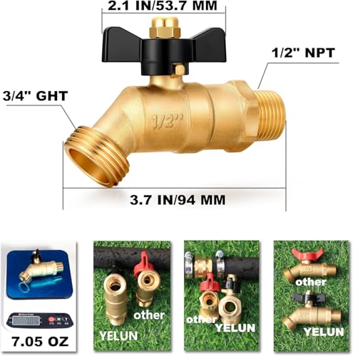 Brass Ball Valve Full Flow 1/2" Male NPT inlet Connection with 3/4" Male GHT water hose outlet Heavy-Brass Faucet for gardens and patios (1/2 inlet Butterfly 2PCS) - color: 1/2 inlet Butterfly 2PCS