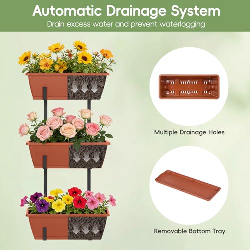 OYEAL Railing Planter Box Window Boxes Planters with Adjustable Brackets - color: Rustic Red