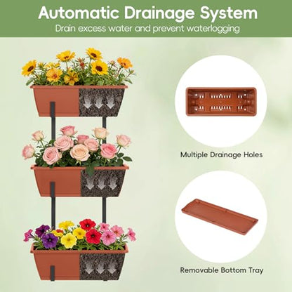 OYEAL Railing Planter Box Window Boxes Planters with Adjustable Brackets - color: Rustic Red