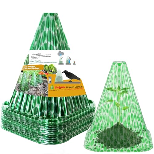 Fshow 40 Pack Garden Cloches for Plants, Reusable Bell Plant Cover, Plant Covers Protectors from Animals Snails/Birds/Chickens/Insect(Diameter:7.5" Height: 9") - color: dark green 40pcs