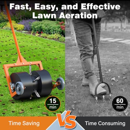 Rolling Lawn Aerator, Non-Clogging Hollow Tine Aerator for Compacted Soil