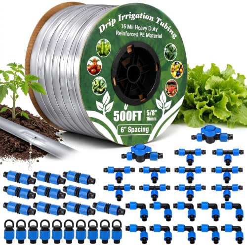 Tondiamo 500 ft 5/8" Drip Tape Irrigation Kit 16 Mil 6" Spacing, Blue - color: Blue