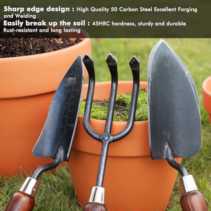 RESTMO Gardening Tools Set, 3-in-1, Carbon Steel, Wooden Handle, Brown - size: Gardening Tool Set