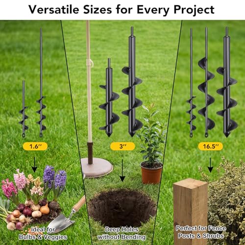 5-Piece Auger Drill Bit Set for Planting, 3/8" Hex Drive - size: 5pcs