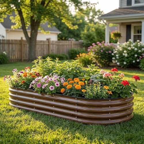 SnugNiture 2 Pcs 6x3x1ft Oval Metal Raised Garden Bed for Vegetables, Brown - color: Brown, size: 6×3×1ft(2 Pack)