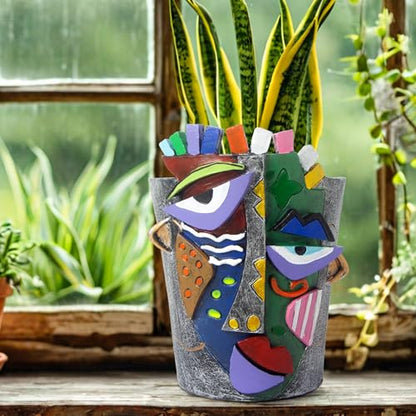 Mrlikale Abstract Face Planter Pots, Unique Head Planter with Drainage Hole - color: Abstract Face 1, size: Large