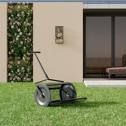 KYBOLT 24 Inch Compost Spreader with Adjustable Push Pole & Easy Open Door - Lightweights Metal Mesh Lawn Spreader for Peat Moss, Topsoil, Manure, Mulch | Durable & Rust-Proofs Garden Spreader Tools
