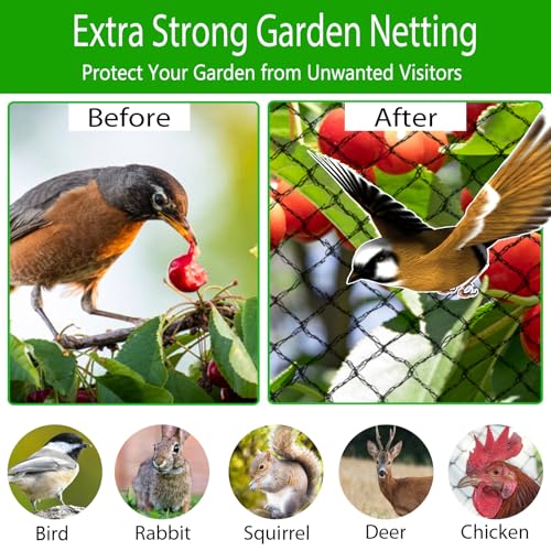 Bird Netting 3/8 Inch Mesh, 20 x 30 FT, HDPE, Rip-Resistant, Black - size: 20' x 30'