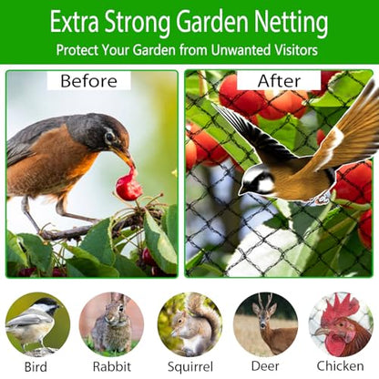 Bird Netting 3/8 Inch Mesh, 20 x 30 FT, HDPE, Rip-Resistant, Black - size: 20' x 30'