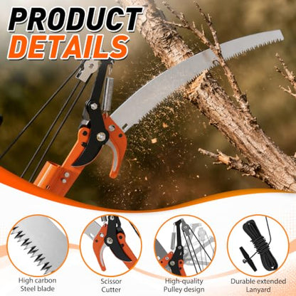 SISUPASSIE 20FT Reach Tree Trimmer, Telescoping Pole Saw with 3-12FT Extension Pole, Manual Tree Pruner Extendable for Yard, Garden, Patios - size: 12FT