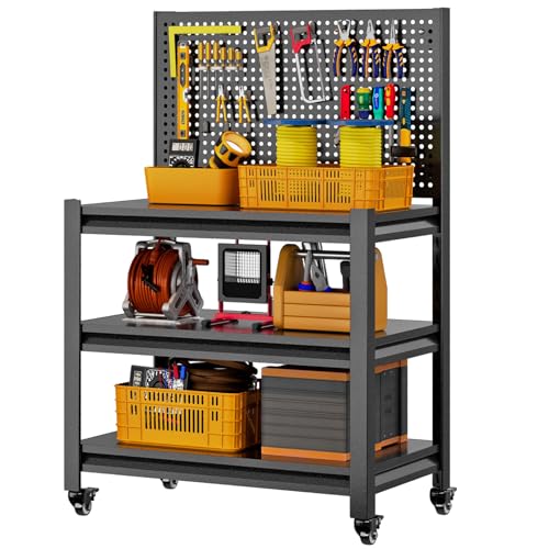 Metal Workbench, Mobile Work Table, Pegboard, 1 Pack - size: 47.2"H x 33.5"W x 18"D