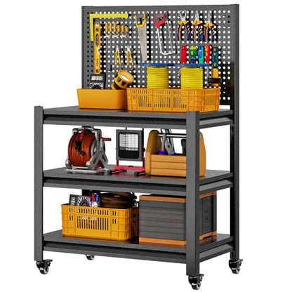 Metal Workbench, Mobile Work Table, Pegboard, 1 Pack - size: 47.2"H x 33.5"W x 18"D
