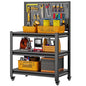 Metal Workbench, Mobile Work Table, Pegboard, 1 Pack - size: 47.2"H x 33.5"W x 18"D