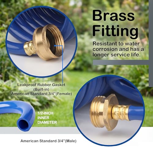 15FT Blue EVA Coil Garden Hose with Metal Fittings - color: Blue, size: 15 feet