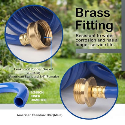 15FT Blue EVA Coil Garden Hose with Metal Fittings - color: Blue, size: 15 feet