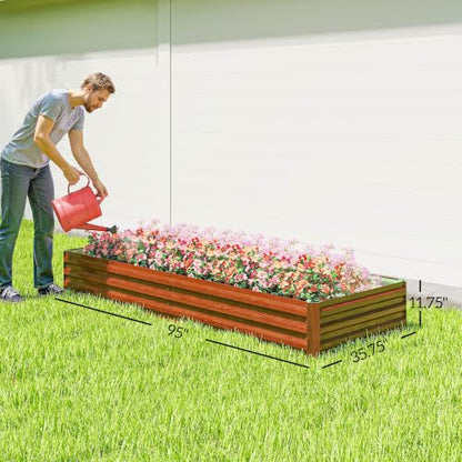 Outsunny 8' x 3' x 1' Galvanized Raised Garden Bed, Natural Wood - color: Natural Wood, size: 8' x 3' x 1'