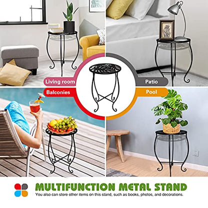 2 Pack Round Metal Plant Stands, 15" Tall Rustproof Iron Flower Pot Holder