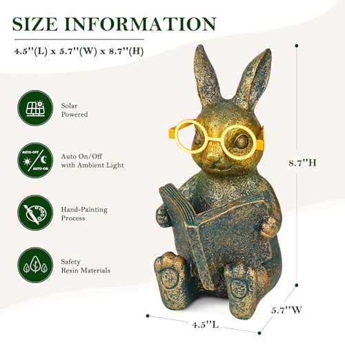 Reading Rabbit Garden Decor with Solar-Powered Glasses Light - size: Rabbit