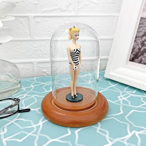 Plymor 3" x 5" Glass Display Dome Cloche (Oak Wood Base) - color: Oak Base
