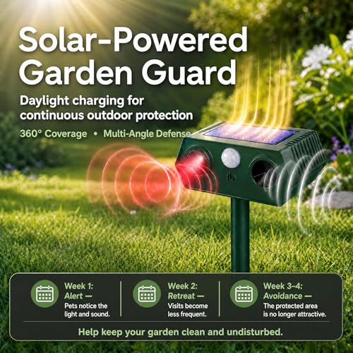 Solar Ultrasonic Animal Repeller with Red&Blue Light for Gardens, Farms and Courtyards, Outdoor Sonic Fortress Pro Deterrent for Deer, Raccoons, Squirrels, Cats, Rabbits, Skunks, Foxes & More(2Pack)