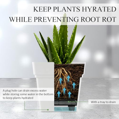 2-Pack 17" Window Box Planters & 4-Pack 7" Square Pots, 4p Square Planters with Built-in Drainage & Stopper, 2p Rectangular Flower Boxes, Heavy-duty Flower Pots BPA-Free for Indoor Outdoor Gardening