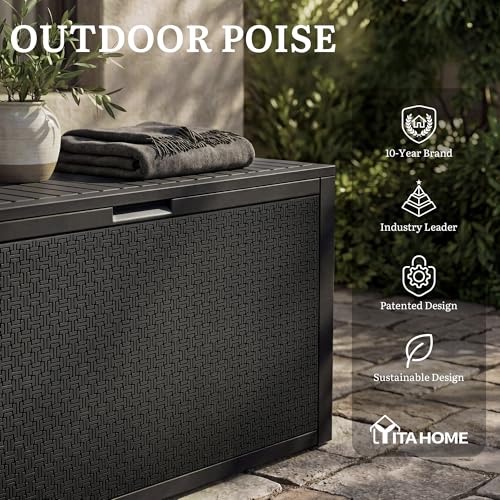 YITAHOME 95 Gallon Large Outdoor Deck Box - color: Black, size: 90 Gallon Maze Pattern