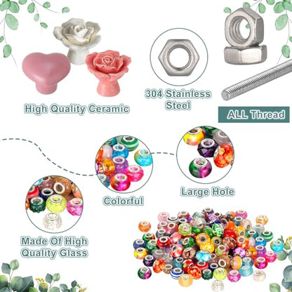 Tigeen 236 Pcs Garden Stake DIY Fairy Wand Plant Stake, Ceramic Rose Heart - style: Ceramic Rose Heart