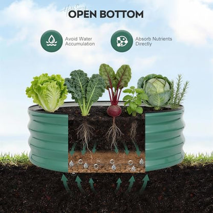 Galvanized Raised Garden Bed, 2 PCS 3x3x1ft Round Planter LotusGreen - color: Lotusgreen, size: 3x3x1ft