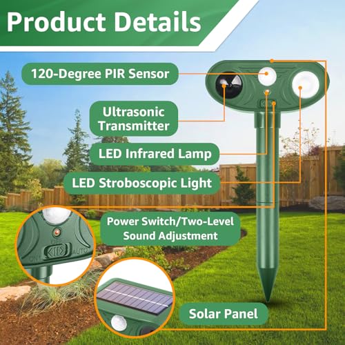 Solar Ultrasonic Animal Repellent Outdoor with Motion Sensor Strobe Light - color: 1PC white and Red lights flashing