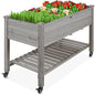 Best Choice Products Raised Garden Bed 48x24x32-inch Mobile Elevated Wood Planter w/Lockable Wheels, Storage Shelf, Protective Liner - Gray - color: Gray