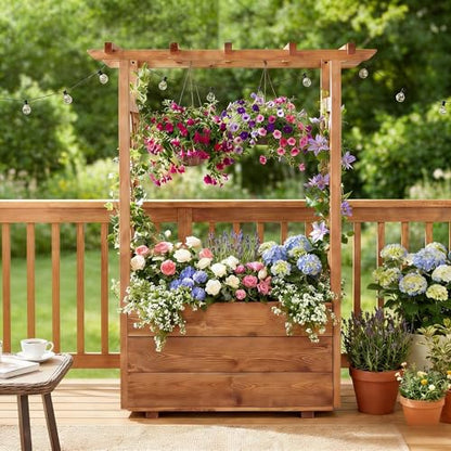 Happygrill Raised Garden Bed with Trellis & Hanging Roof - size: 31” x 16” x 41”
