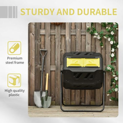 Outsunny Tumbling Compost Bin 360° Dual Chamber 43 Gallon, Yellow - color: Yellow