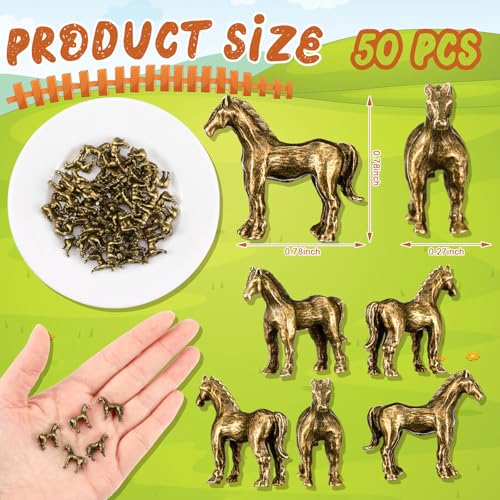 Civaner 50 Pcs Mini Brass Horses, Small Horses, Mini Metal Animals Statue - style: Horse