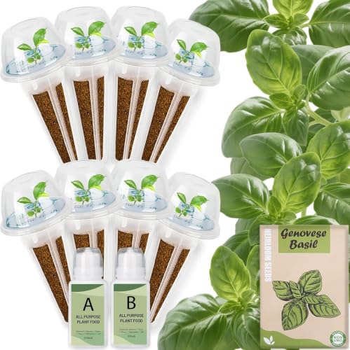 Basil Seed Pods Kit Hydroponic - Refill Herb Pod for All Indoor Garden, 8 Grow Pods with Seeds of Genovese Basil & Plant Food, Compatible with All Hydroponics Growing Systems - color: Genovese Basil