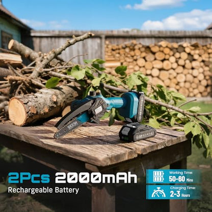 SEESII 6-Inch Mini Chainsaw Cordless with Oiler System - color: Light Blue