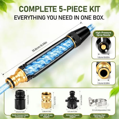 High Pressure Hose Nozzle Metal Fits US Garden Hoses with 3 Spray Modes