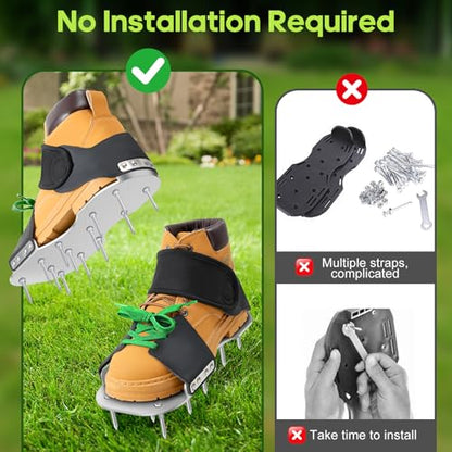 Pre-Assembled Lawn Aerator Shoes with Secure Adjustable Strap for Clay Soil