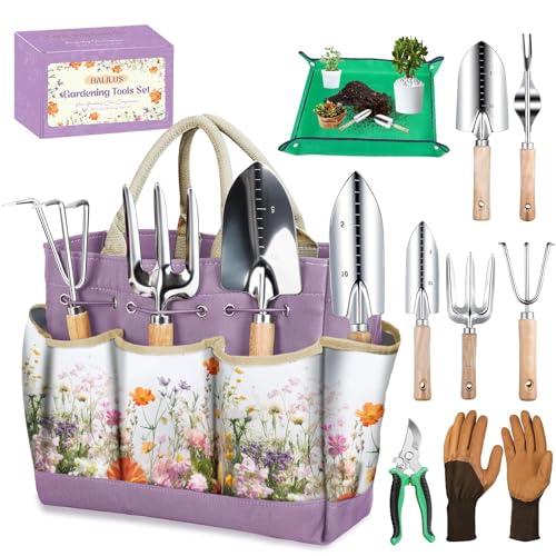 Gardening Tool Set with Tote Bag Heavy-Duty Garden Tools Gardening Gift - color: Purple