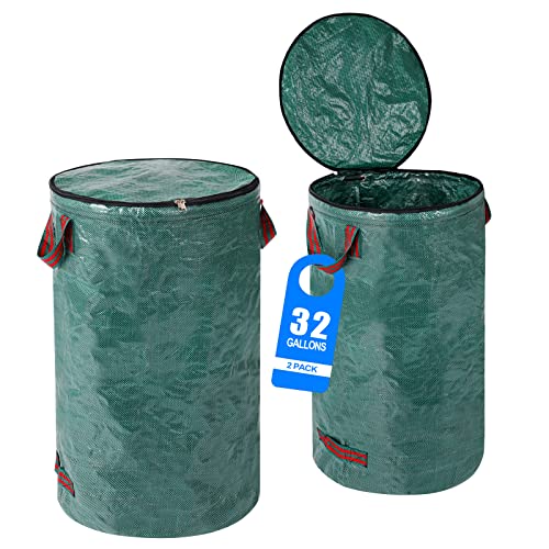 2 Pack 32 Gallons Reusable Yard Waste Bags with Lid Lawn Leaf Bags - style: 2pcs 32 gallons bags with lid