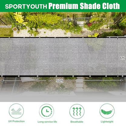 SPORTYOUTH Shade Cloth, 40% Black Sunblock Cover for Garden, 6x50 Ft Mesh Tarp with Grommets UV Resistant for Outdoor Greenhouse, Plants Vegetables Growing, Patio, Chicken Coop, Yard - size: 6x50ft