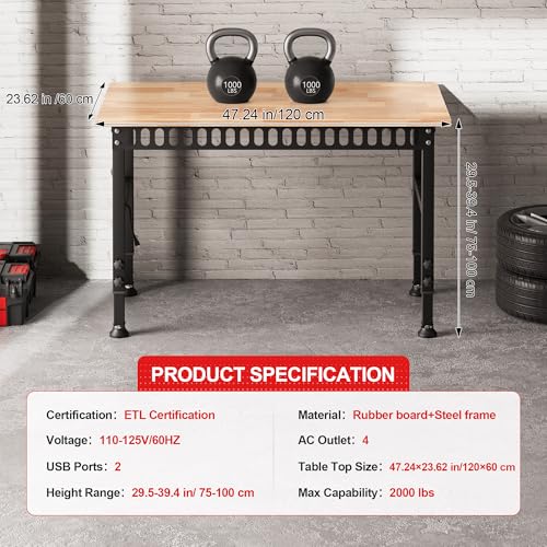 Antifir 48 * 24'' Adjustable Workbench, Heavy Duty Workstation - size: 48"x24"|Socket