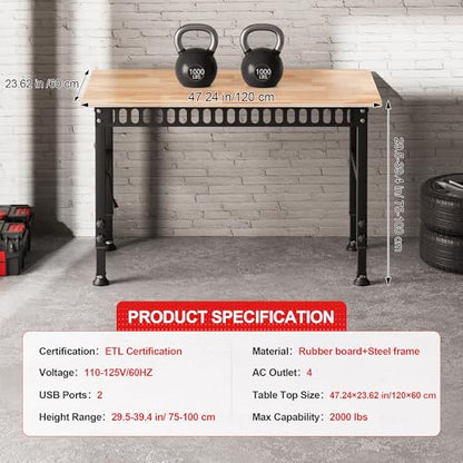 Antifir 48 * 24'' Adjustable Workbench, Heavy Duty Workstation - size: 48"x24"|Socket
