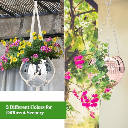 9” Silver Disco Ball Planter with Hanging Rope, Hook - color: 1×9" Silver