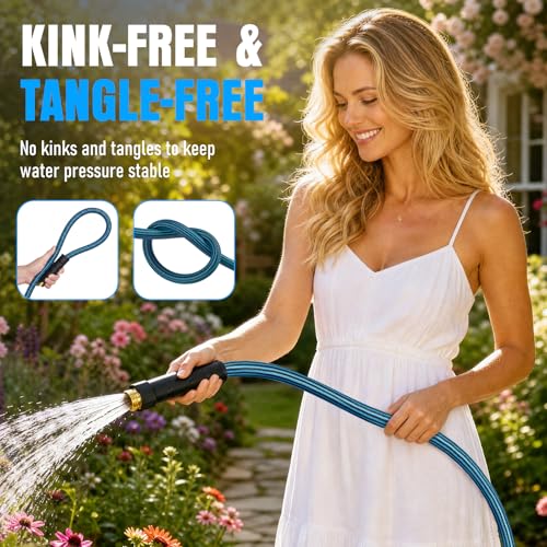 Garden Hose 50 ft, Non-Expanding Lightweight Kink-Free Flexible Water Hose - color: Black+Blue, size: 50ft