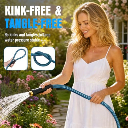 Garden Hose 25 ft, Non-Expanding Lightweight Kink-Free Flexible Water Hose - color: Black+Blue, size: 25ft