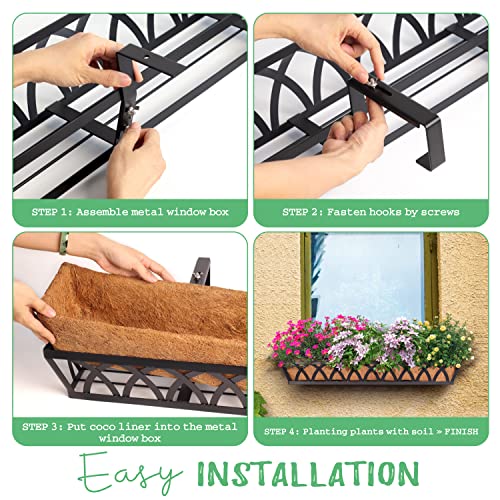 36" Hanging Window Box Basket w/Coco Liner, Black, 4-Pack - color: Black - Set 4, size: 36IN Style A