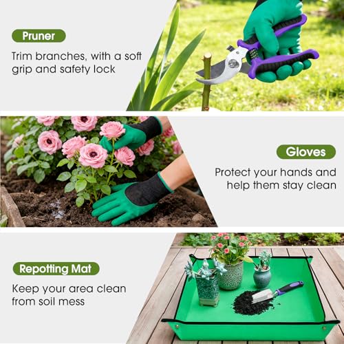 WOWBOX Garden Tools Set, 10 PCS Heavy Duty Gardening Hand Tools Kit, Purple - style: Black Purple