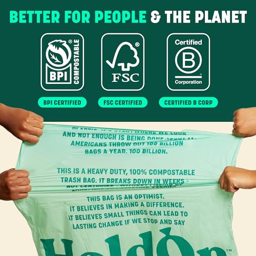HoldOn Compostable Tall Kitchen Drawstring Bags - 13 Gallon, 40 Count