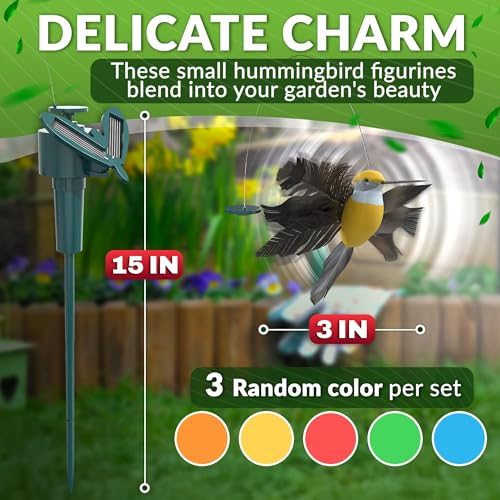 Solar Hummingbird Garden Stakes 3 Pcs, Fluttering Yard Decorations